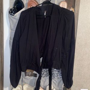 Free People Tie-Front Black Long Sleeve Top